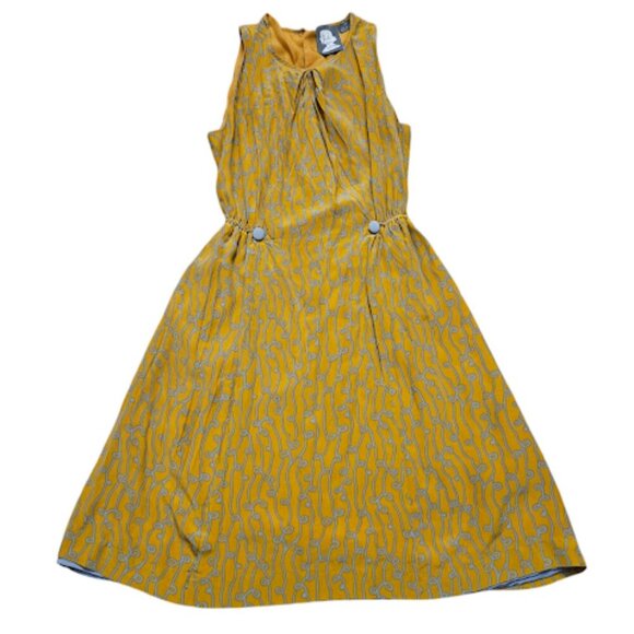 Anthropologie Dresses & Skirts - Anthropologie Girls from Savoy Women Size 2 Yellow Gray Silk Retro MOD Dress